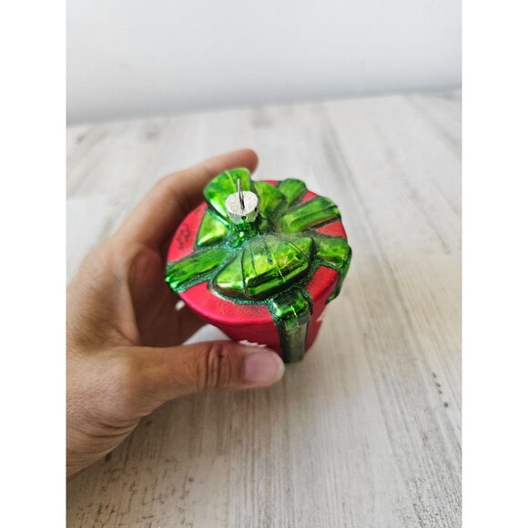 Believe present glass ornament Xmas tree glitter red green - Picture 6 of 7